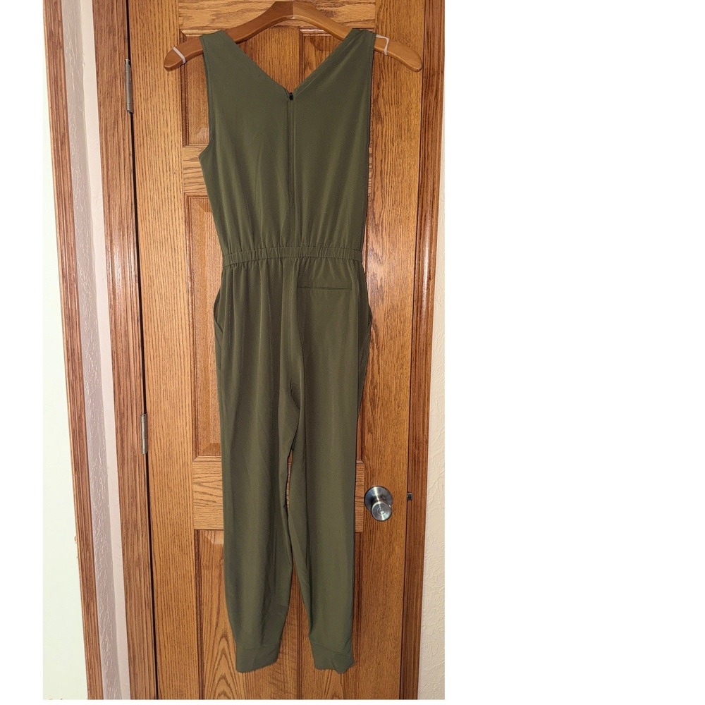 Eddie Bauer Women XS Olive Green Sleeveless V-Neck Elastic Waist Jumpsuit - Picture 2 of 15